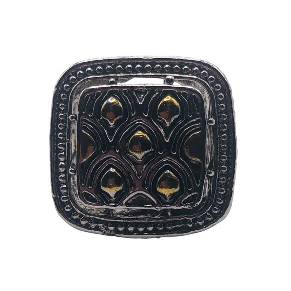 Silver and Gold Square Ring - Size 5.5 - Picture 3 of 7